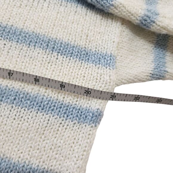 Diane Von Furstenberg Vintage Sweater Mock Neck 3/4 Sleeve 80's Blue White Large - Picture 9 of 10